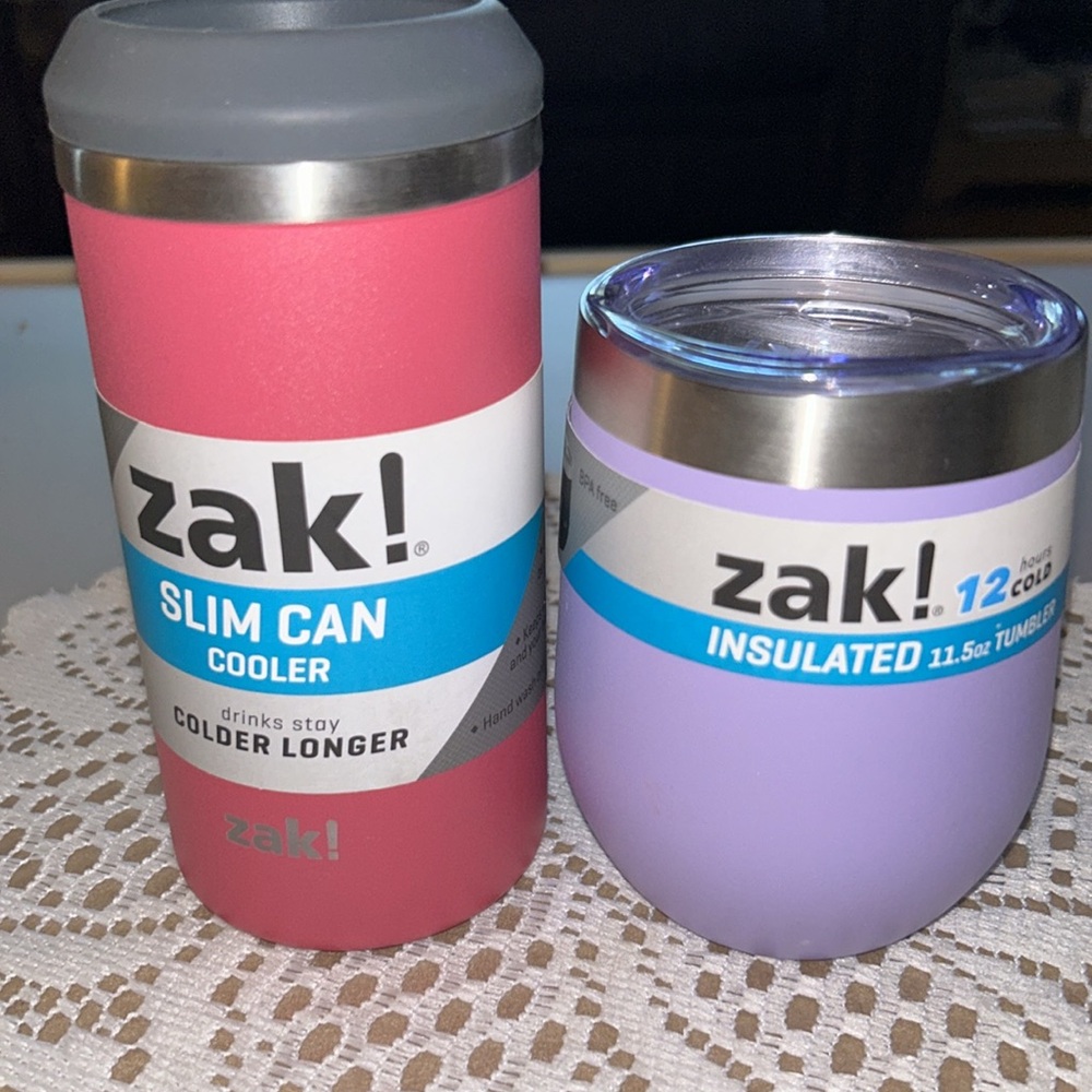 ZAK! Insulated Cup and Slim can Cooler Set NWT 11.5 oz wine tumbler